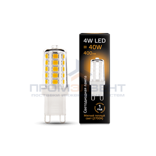 Лампа Gauss G9 AC185-265V 4W 400lm 2700K керамика LED 1/10/200